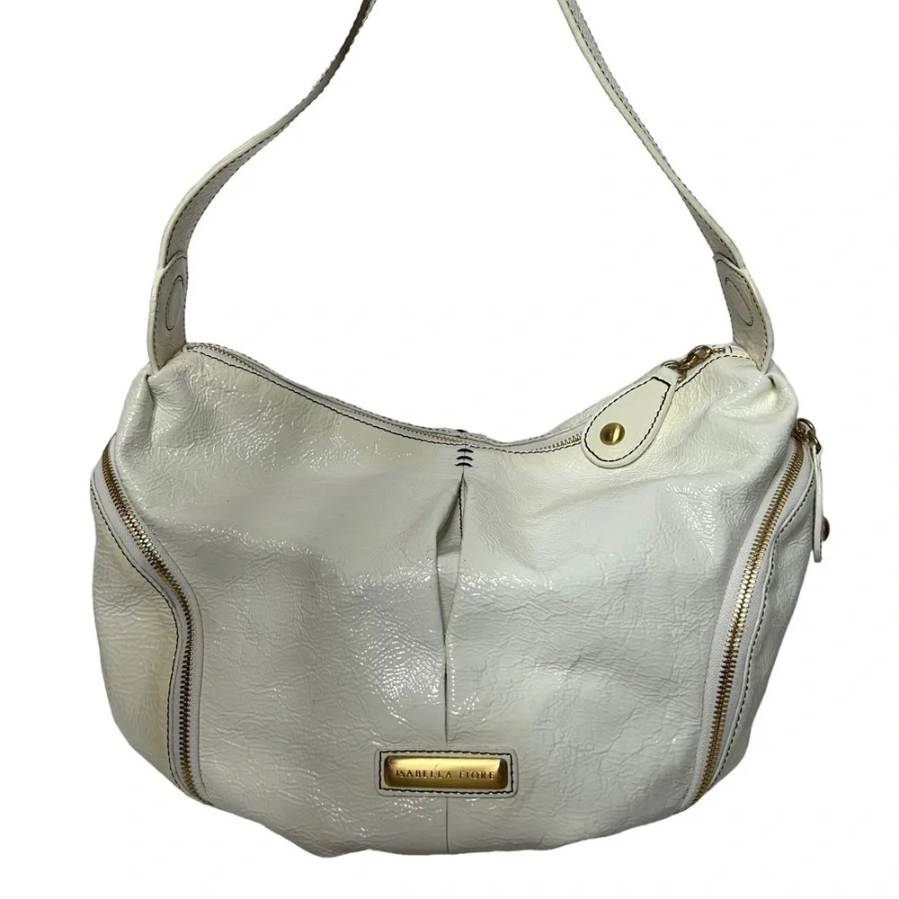 Isabella Fiore White Patent Leather Hobo Bag